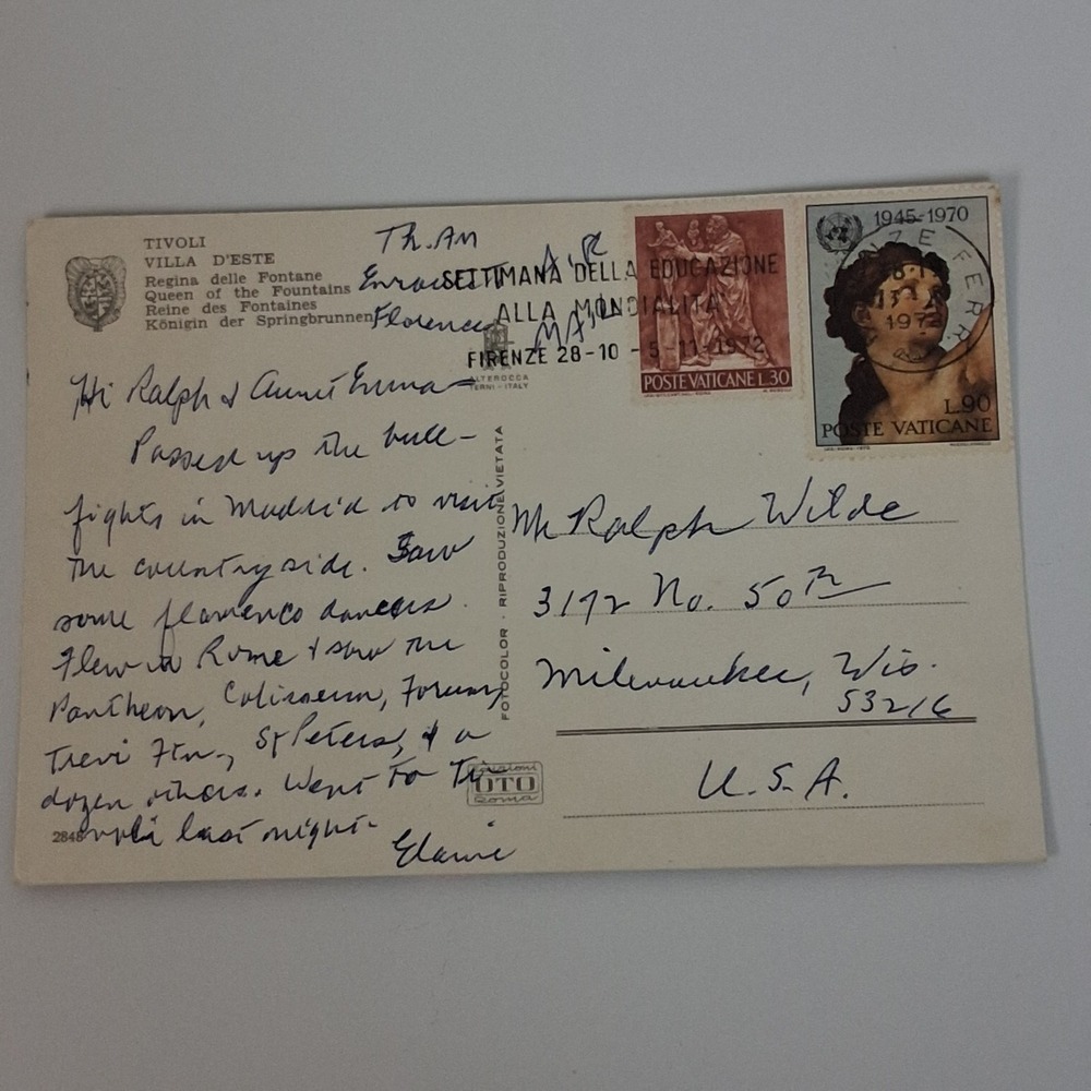 1970 Villa d'Este Tivoli Italy Postcard w/ Vatican Stamps VTG Travel Ephemera - Picture 2 of 7